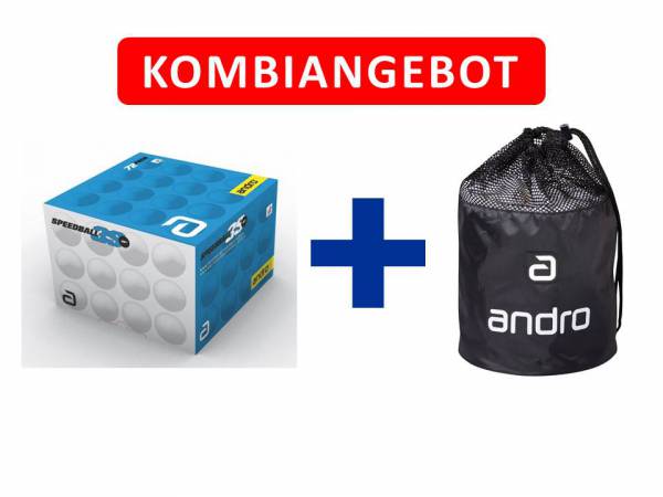 Andro Kombiangebot Speedball 3S*** + Balltasche 72er weiß
